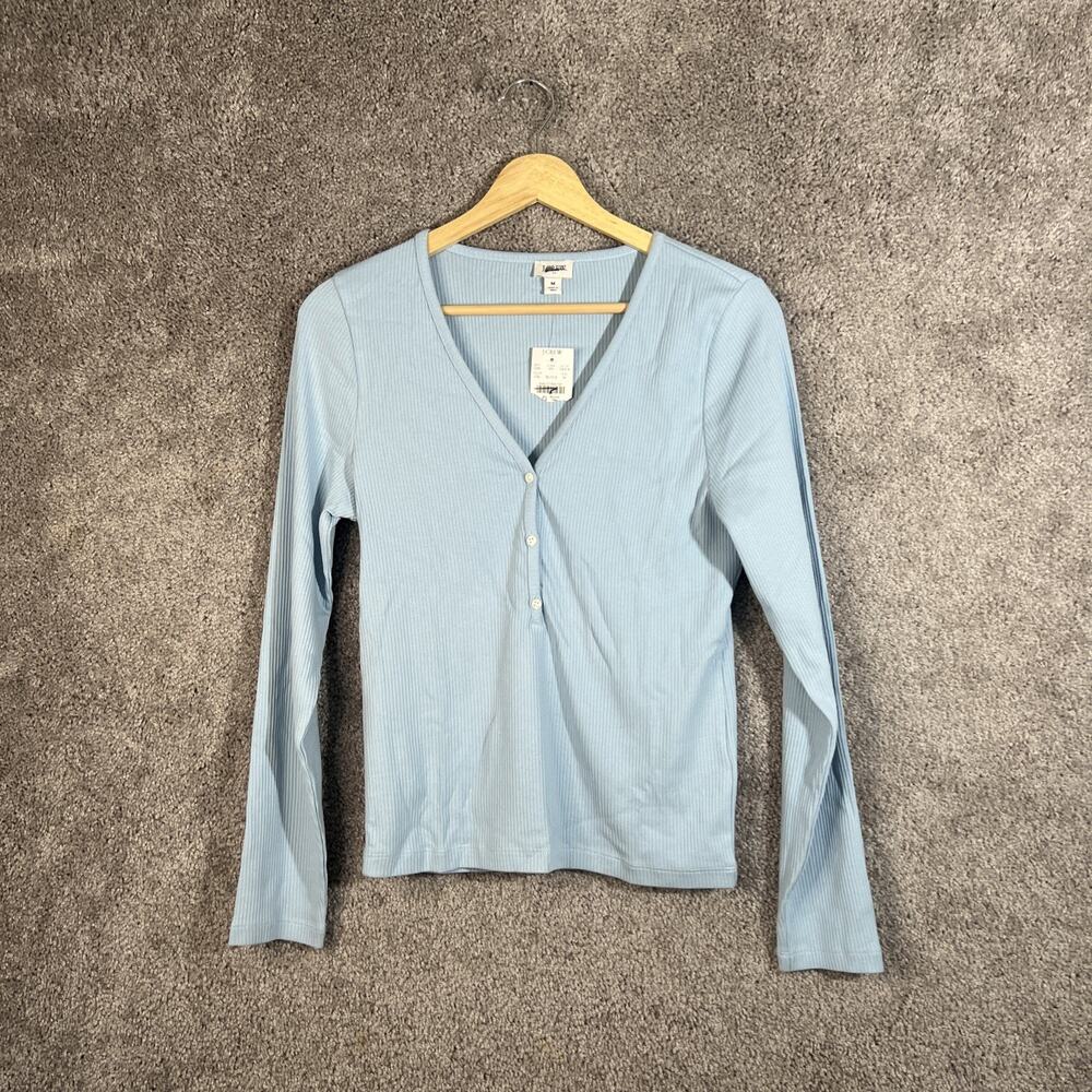 J. Crew Women’s Medium Blue Henley Top Long Sleeve Ribbed Knit Casual Shirt